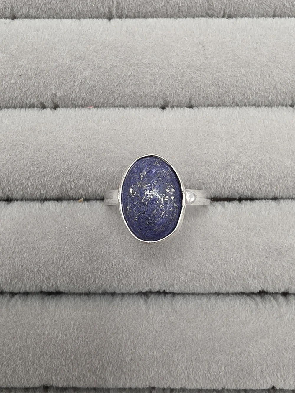 Silver Plated Lapis Lazuli Oval Ring Size 7 3/4 - Blue Gemstone